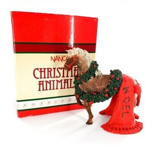 1989 Nanco Tom Rubel Christmas Animals Noel Horse w/ Garland Figurine & Box
